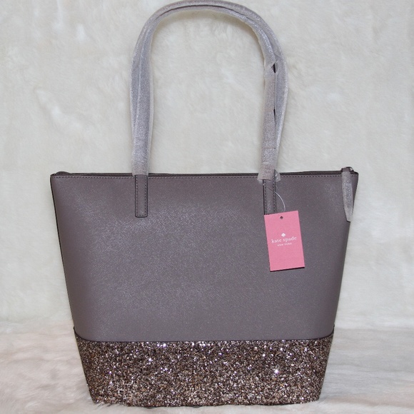 NWT Kate Spade Penny Greta Court Cityscape Gray Glitter Tote Bag Purse - Picture 3 of 7